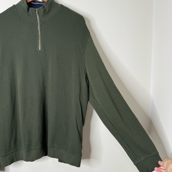 Ted Baker Green Cotton Modal Texture Knit Stretch Jersey Caravan Quarter Zip - Picture 5 of 13
